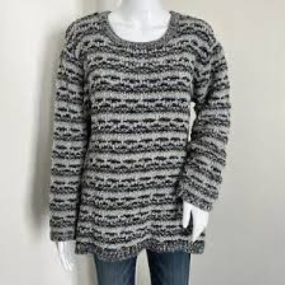 Sundance Chunky Knit Round Neck Sweater Gray Black stripes XL - Picture 1 of 6